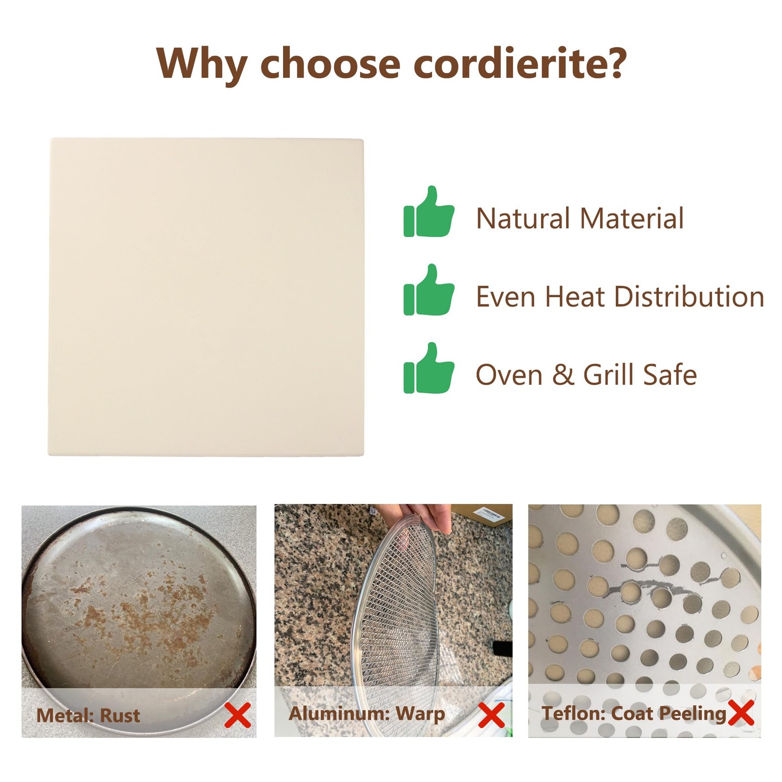 12" x 12" Pizza Stone Square Baking Stone | Premium Cordierite Pizza Grilling... gallery