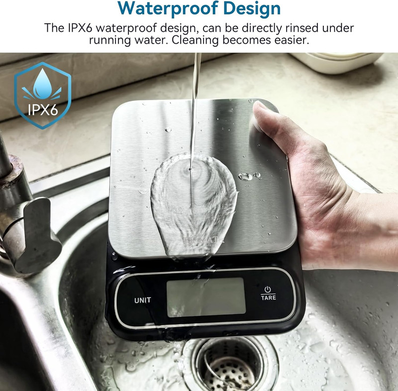 BOMATA Waterproof IPX6 Kitchen Scale, 0.1 G/0.01 Oz High Precision, 5 Kg/11 Lbs, gallery