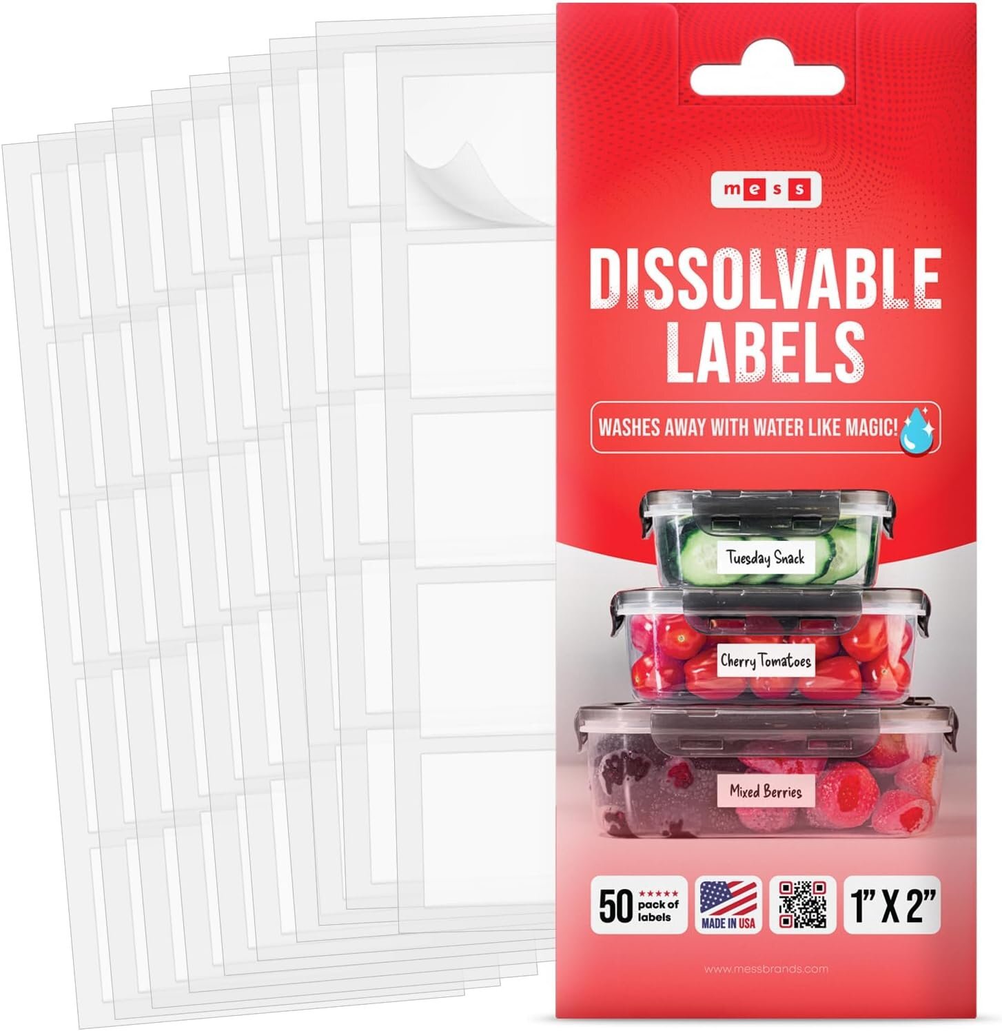 MESS Dissolvable Labels for Food Containers - 50/Pack - 1x2 in gallery