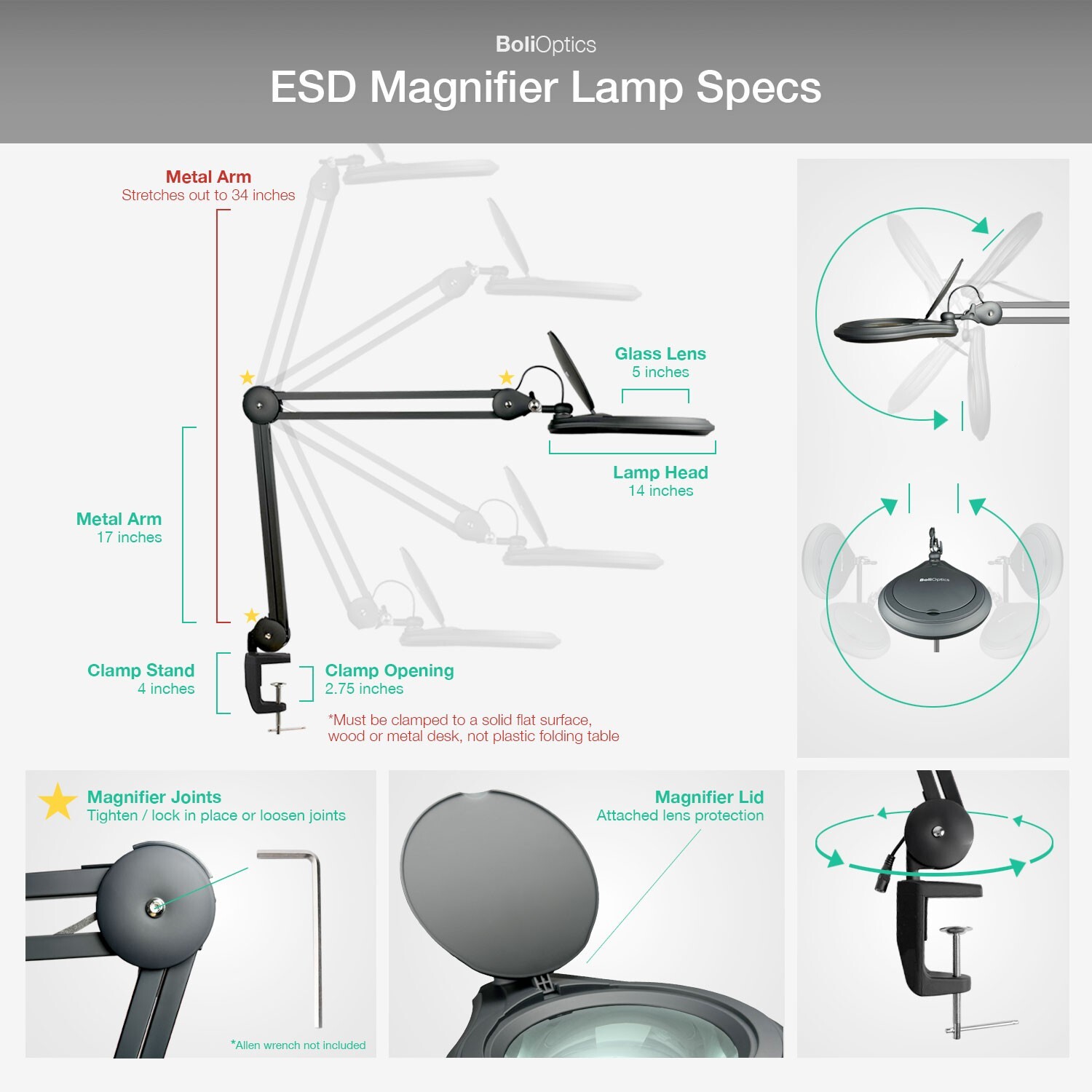 ESD LED Magnifying Lamp w/ Clamp for PCB Soldering, Electronics Repair gallery