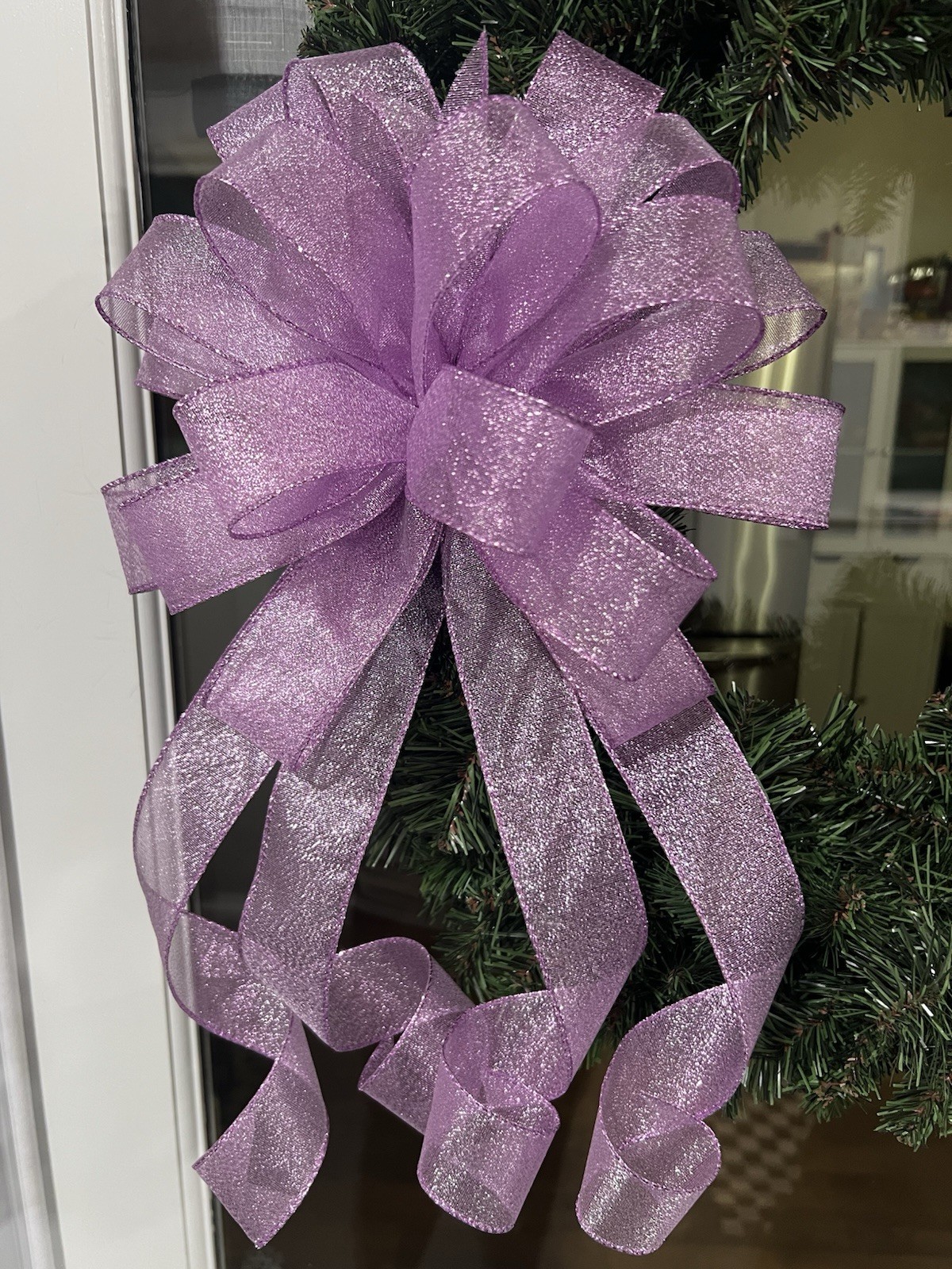 Handmade Sheer Sparkly Purple Spring Summer Fall Easter Church Bow Wreath Decor gallery