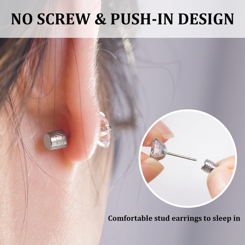 Threadless Flat Back Stud Earrings, 6 Pairs Titanium Hypoallergenic Earrings ... gallery
