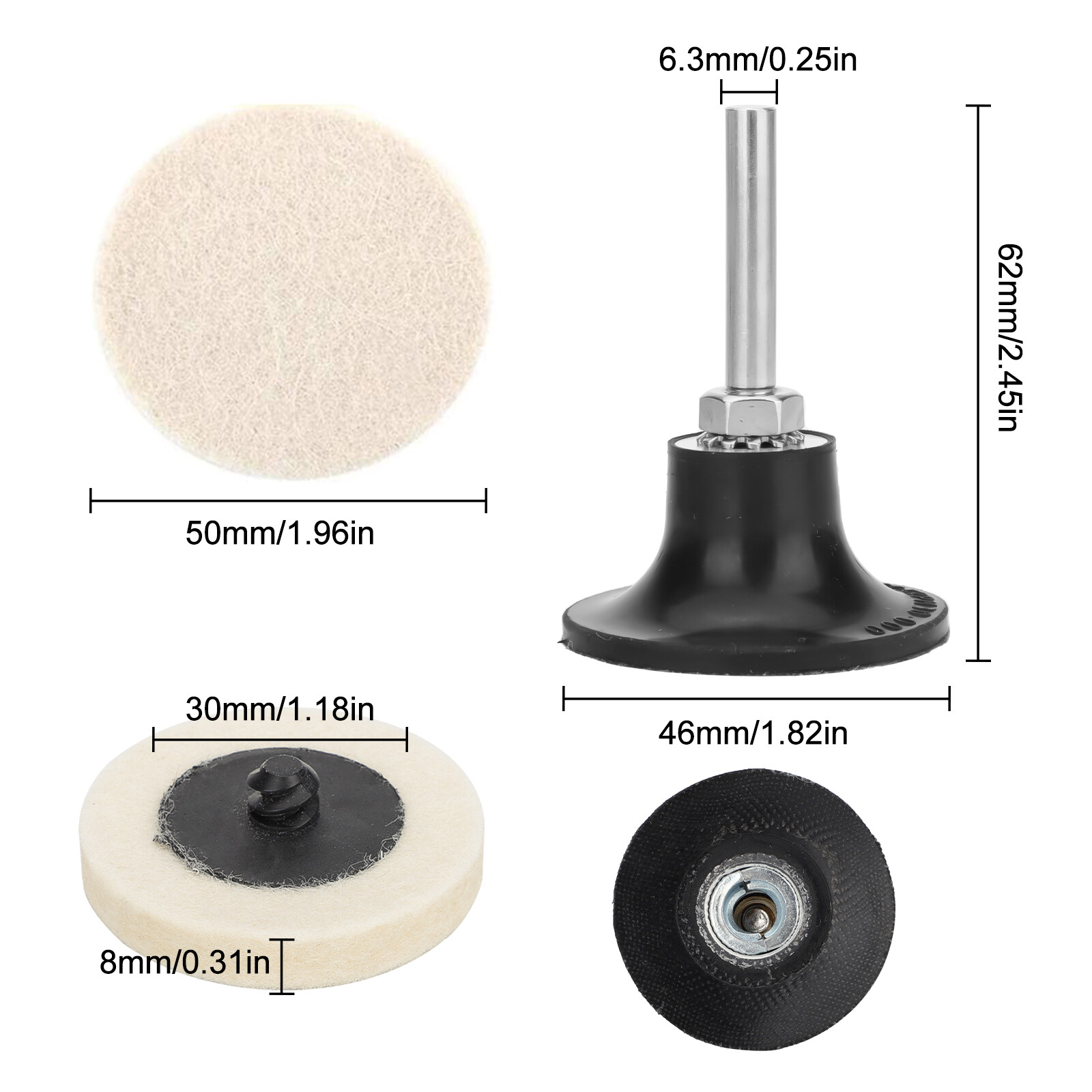 30 Pcs 2 Inch Wool Disc Polishing Buffing Pads Wheels Pad Holder with 1/4" Shank gallery