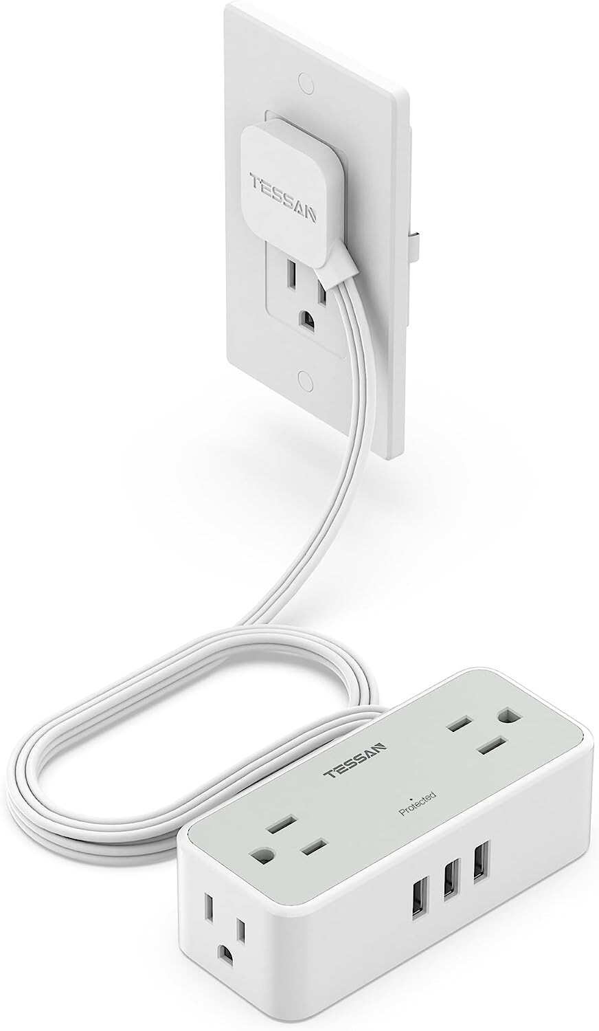 Surge Protector Power Strip with Ultra Thin Flat Plug 4 Outlet 3 Prongs 3 USB gallery