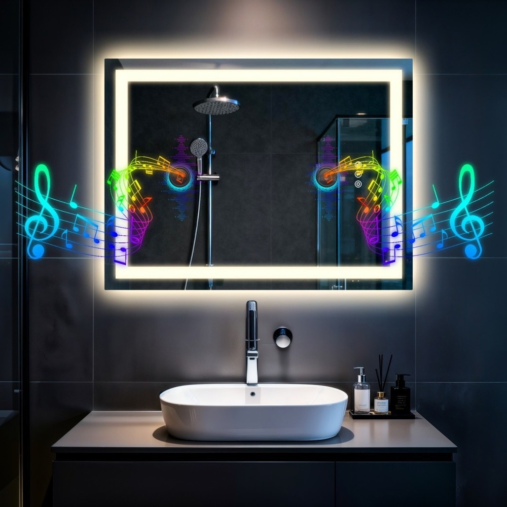 Oval/Round/Rectangle LED Lighted Bathroom Mirror Bluetooth Anti-fog Shatterproof