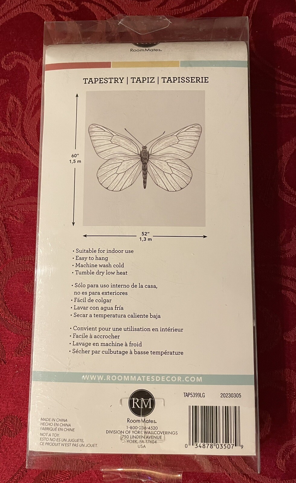RoomMates White Gray Butterfly Small Lightweight Tapestry Wall Decor 52”x60” gallery