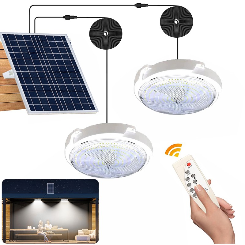 Solar Double Head Ceiling Pendant Light w/Remote Outdoor Indoor Lamp Waterproof. gallery