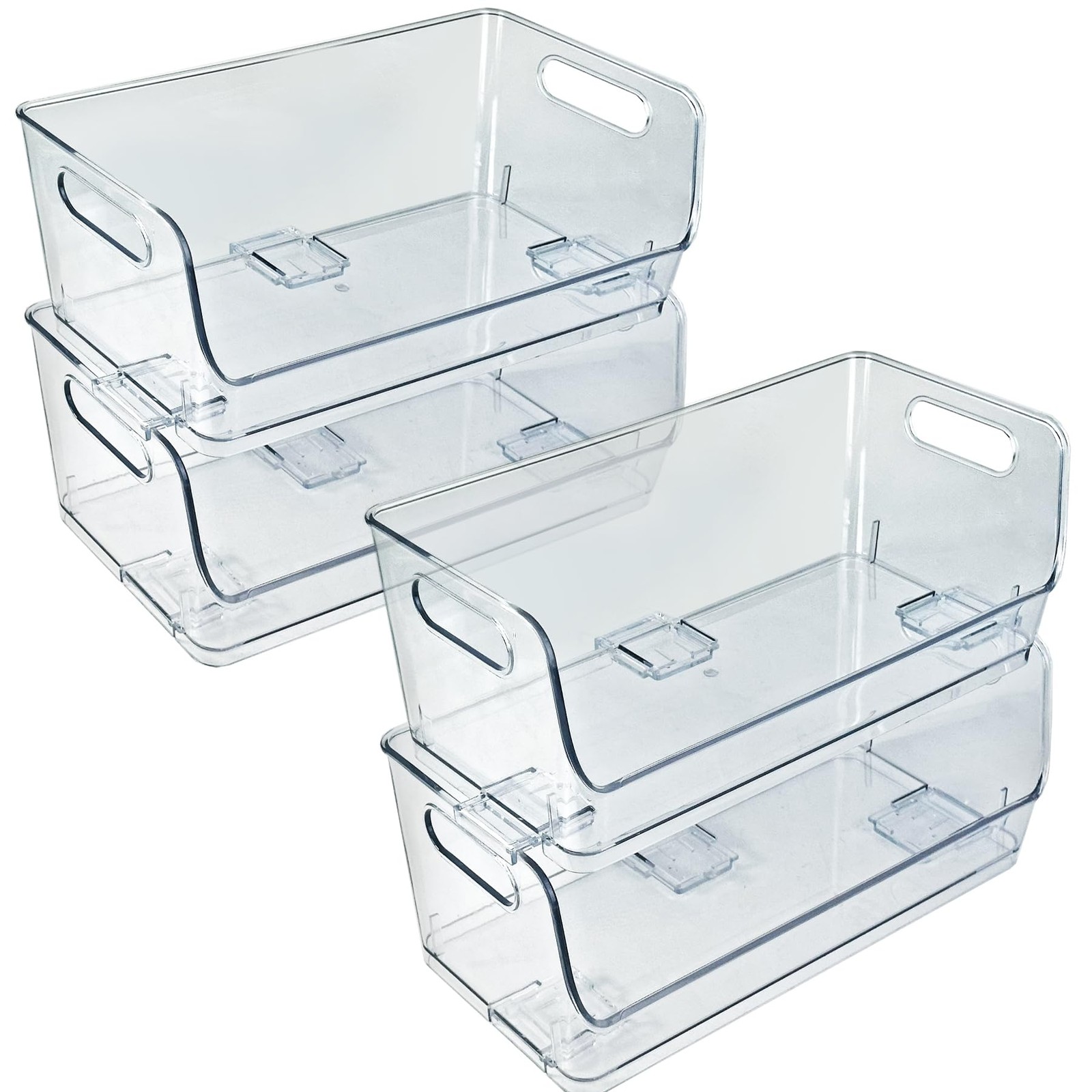 Azar Displays 556756-4PK Stackable Wide Pantry Storage Bin Clear gallery