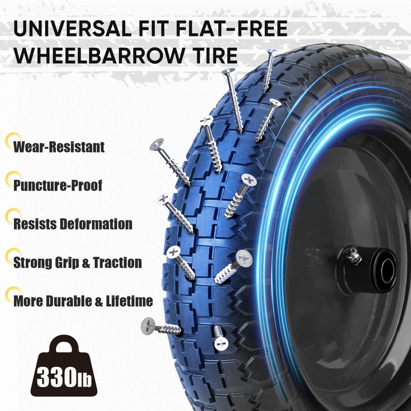 Flat Free Wheelbarrow Tire Solid Polyurethane 14.5 Inch Centered Hub 5/8 3/4 Inc gallery
