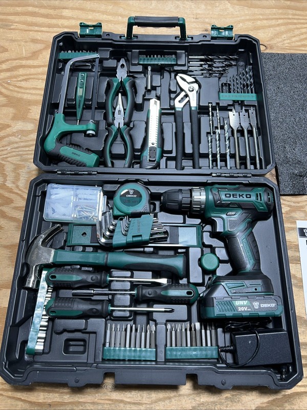 Green Drill Tool Kit Set:20V Cordless Power Drill Tool Box with Battery Electric gallery