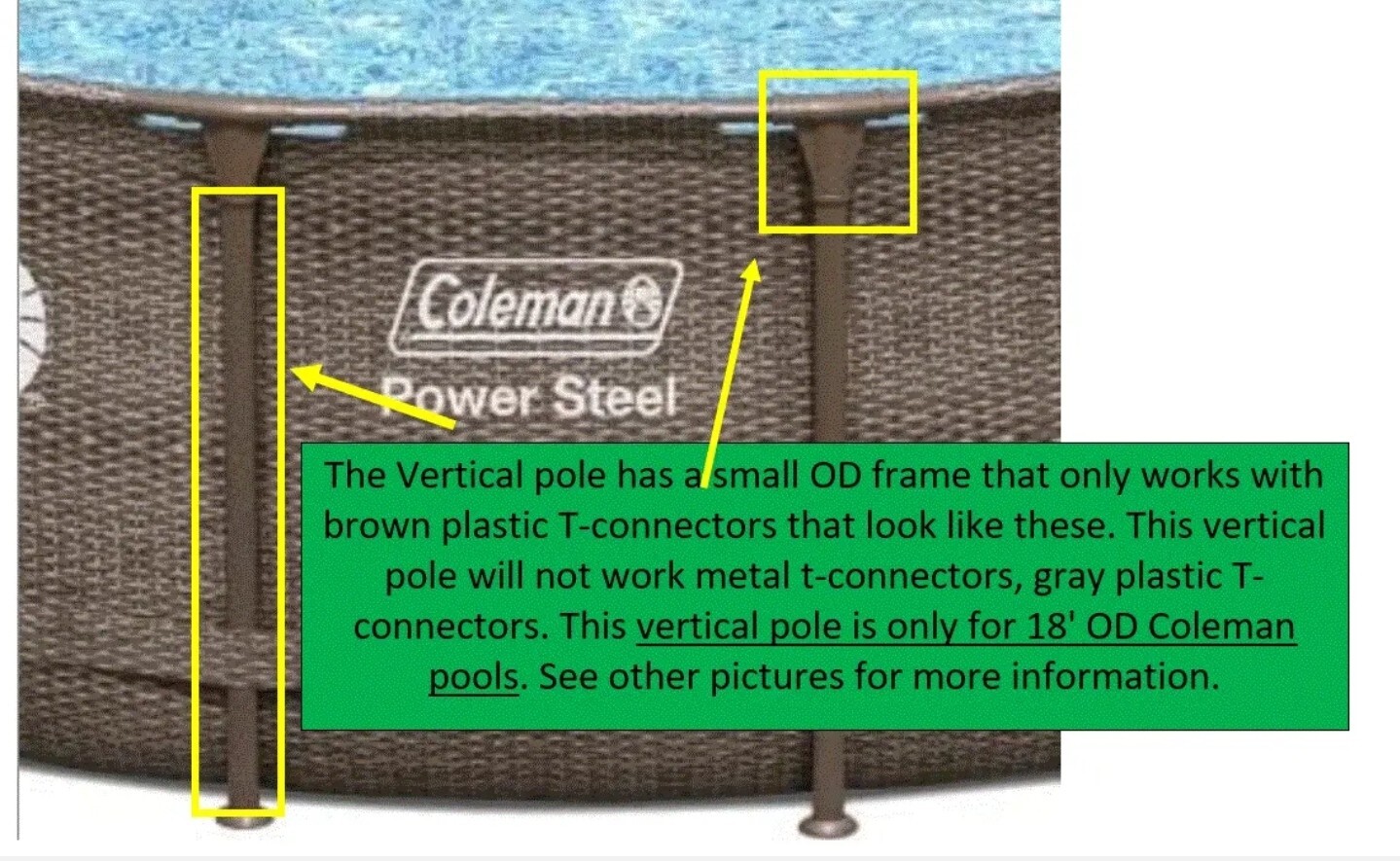1 NEW Brown **Small OD** Vertical Pole Coleman 18' x 48" Power Steel Pool Only gallery