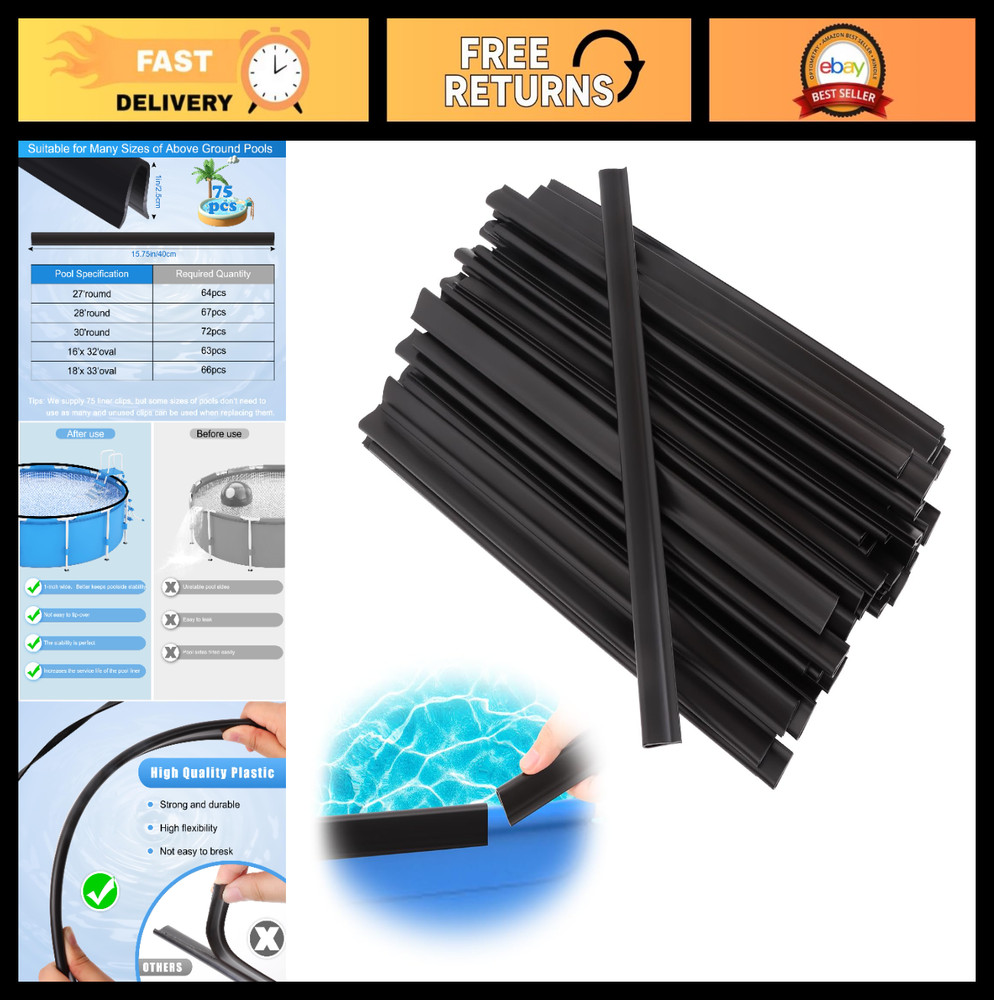 75pcs Pool Liner Clips Set, Coping Strips for Overlap Liners, Fits 27ft-30ft Rou