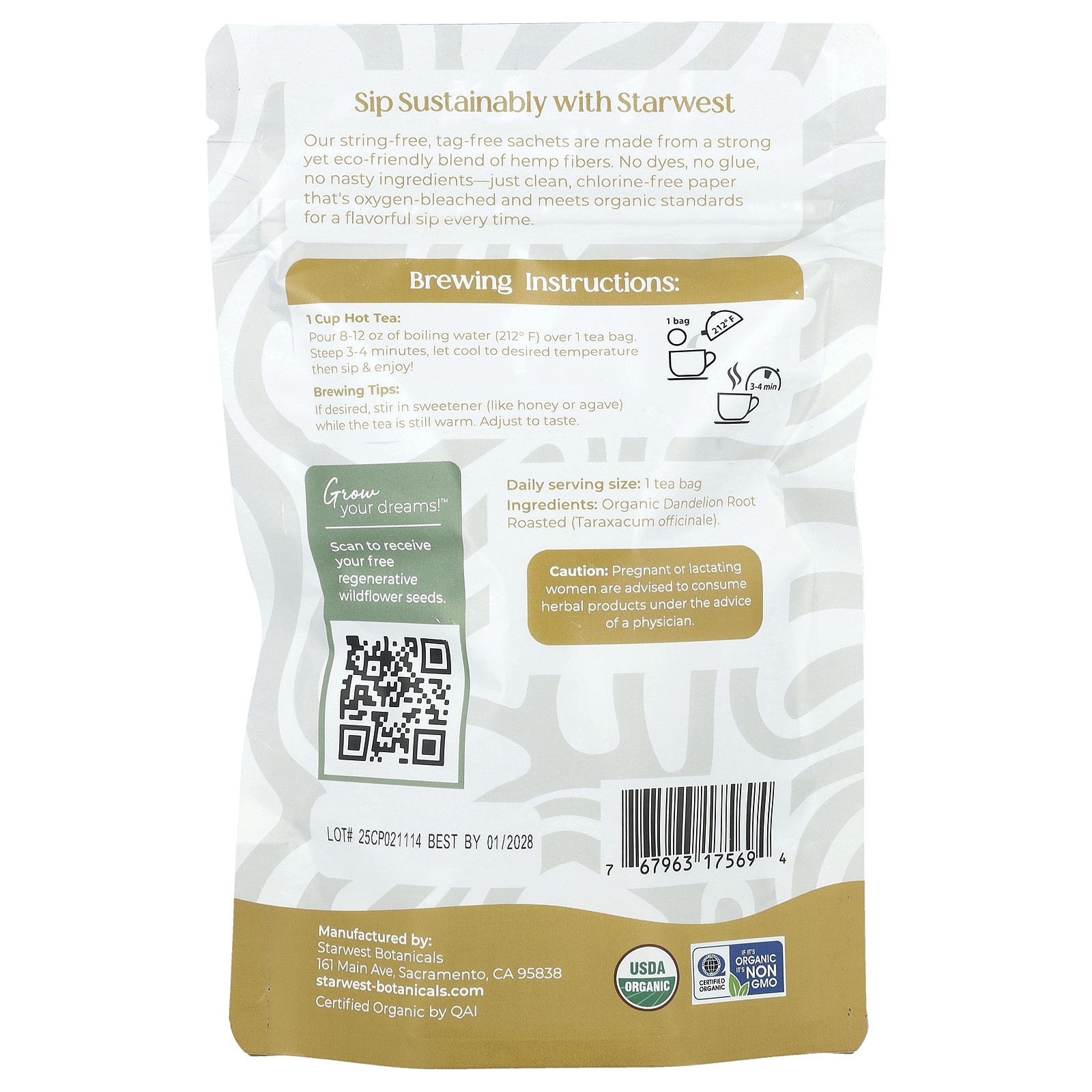 Organic Dandelion Root Tea, 20 Tea Bags, 1.4 oz (40 g) gallery