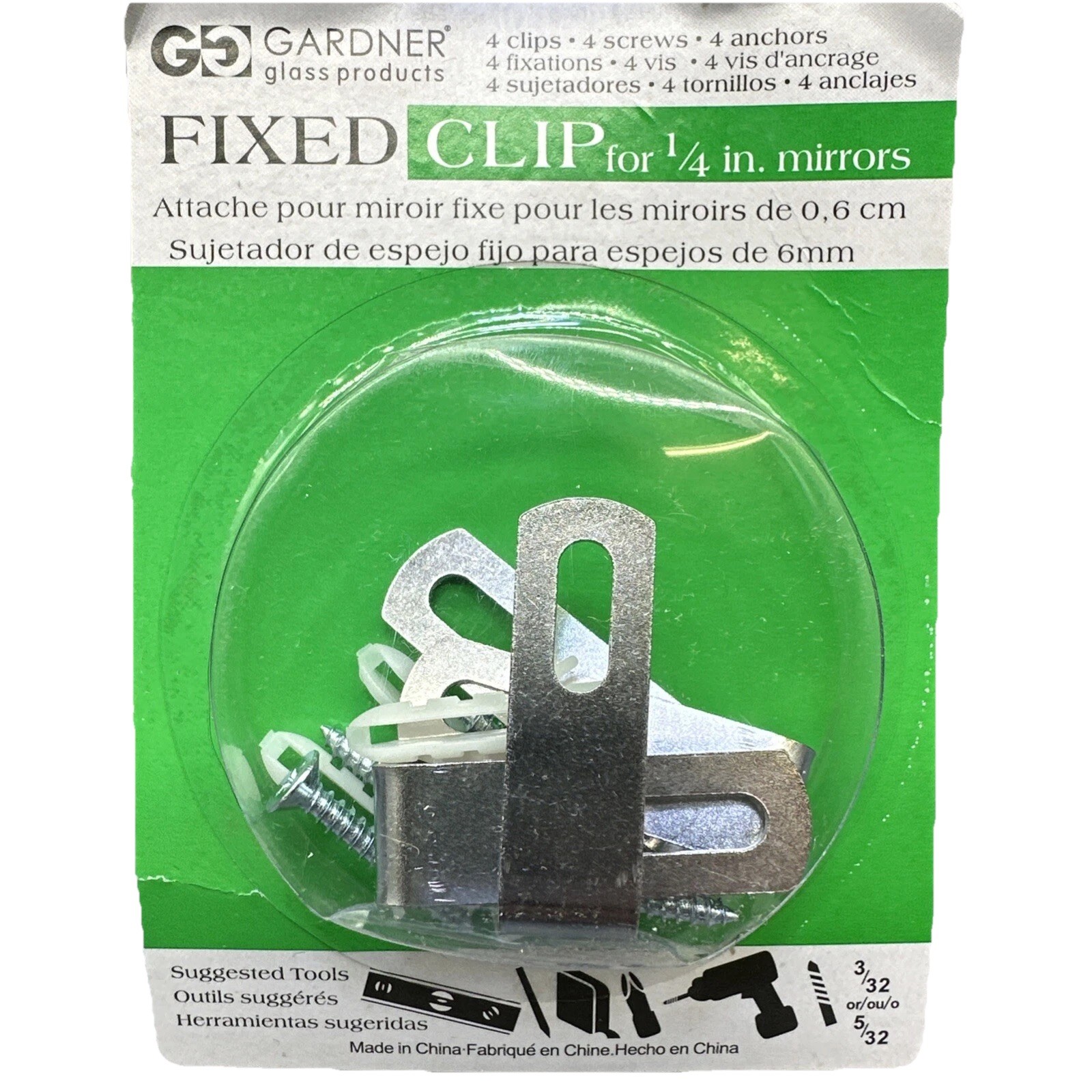 Gardner Fixed Clip for 1/4-inch Mirrors 4 Clips + 4 Screws + 4 Anchors { V} gallery