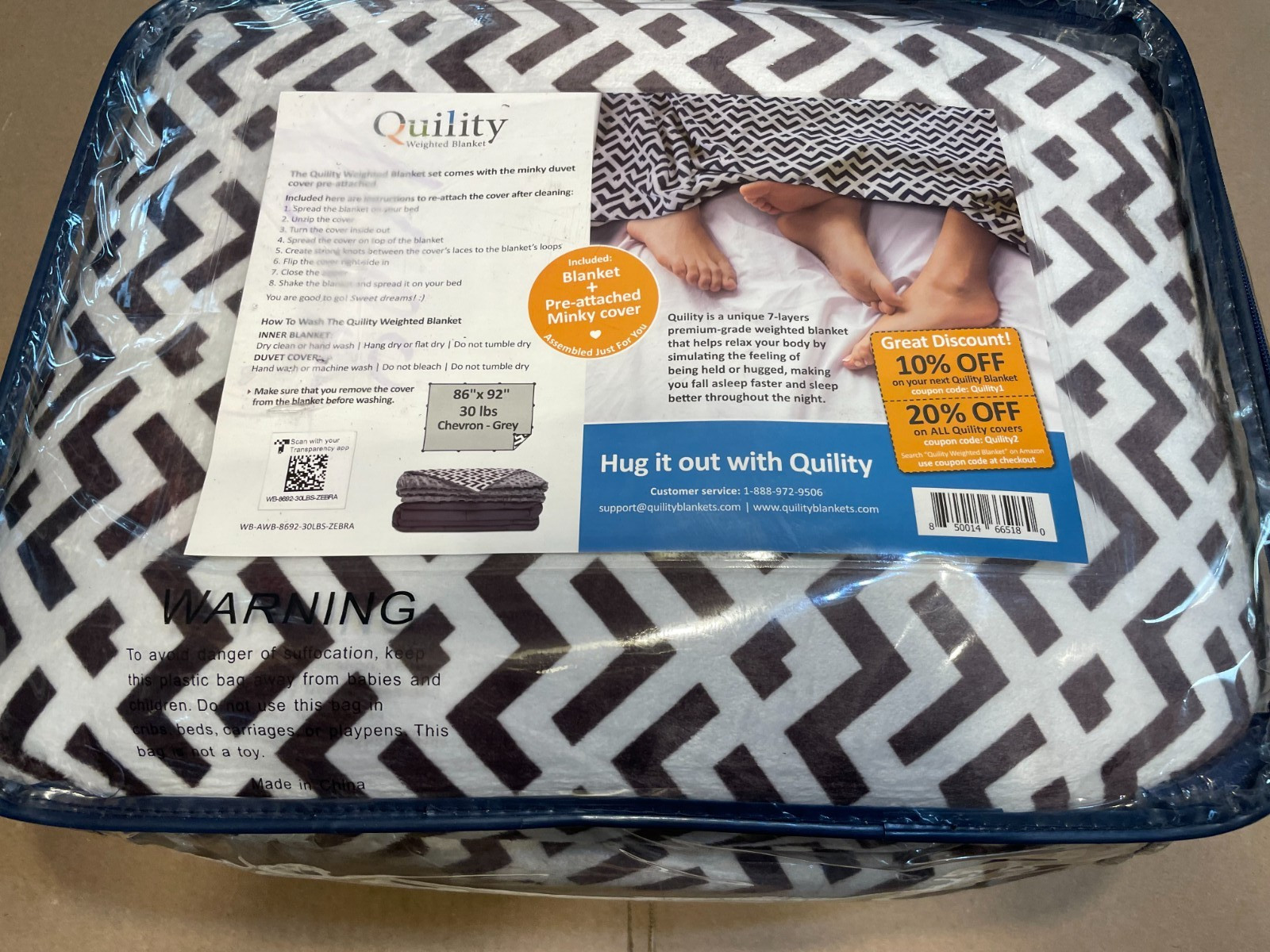 QUILITY 86" x 92" 7 Layer 30 LBS Heavy Weighted Minky Blanket Chevron Grey King gallery