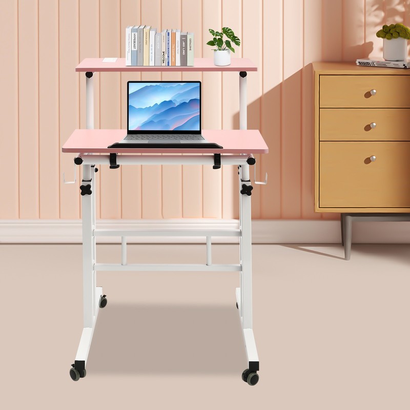 Mobile Adjustable Standing Desk with Dual Desktop for Home & Office gallery