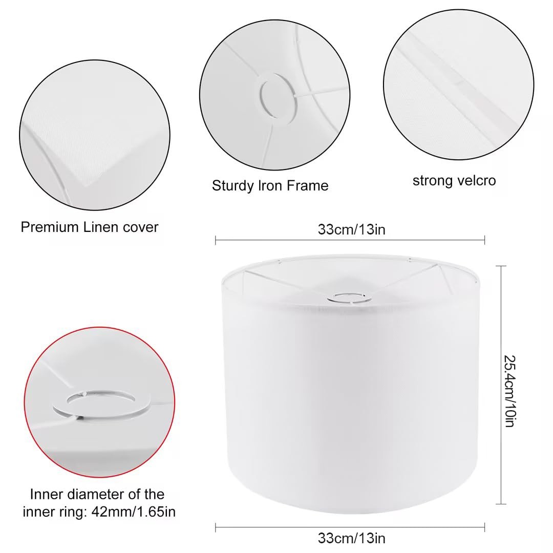 2 PCS White Large Drum Lamp Shades Linen Fabric Replacement Fits 13x13x10 In gallery