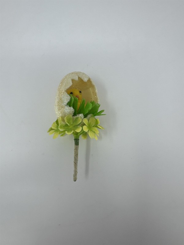 Vtg Easter Sugared Egg Diorama Floral Pick Flocked Chick Plastic Flower Spray 4" gallery
