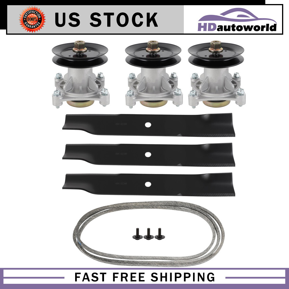 52" Deck Rebuild Kit Spindle Blade Pulley Belt for Hustler Raptor 604214 603995 gallery