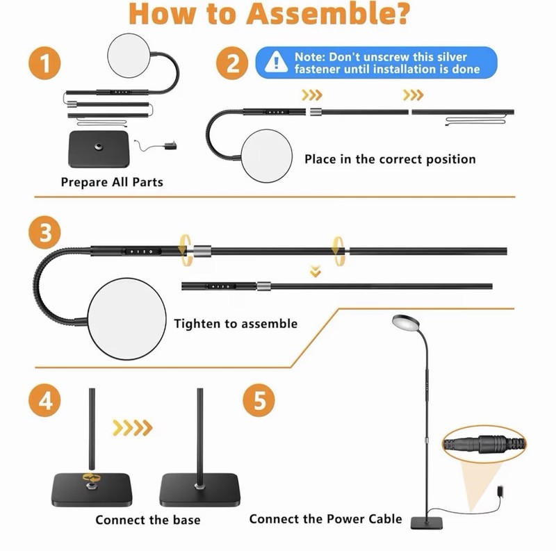 Black LED Floor Lamp, Remote/Button Control, Adjustable Gooseneck, 1800 Lumen gallery