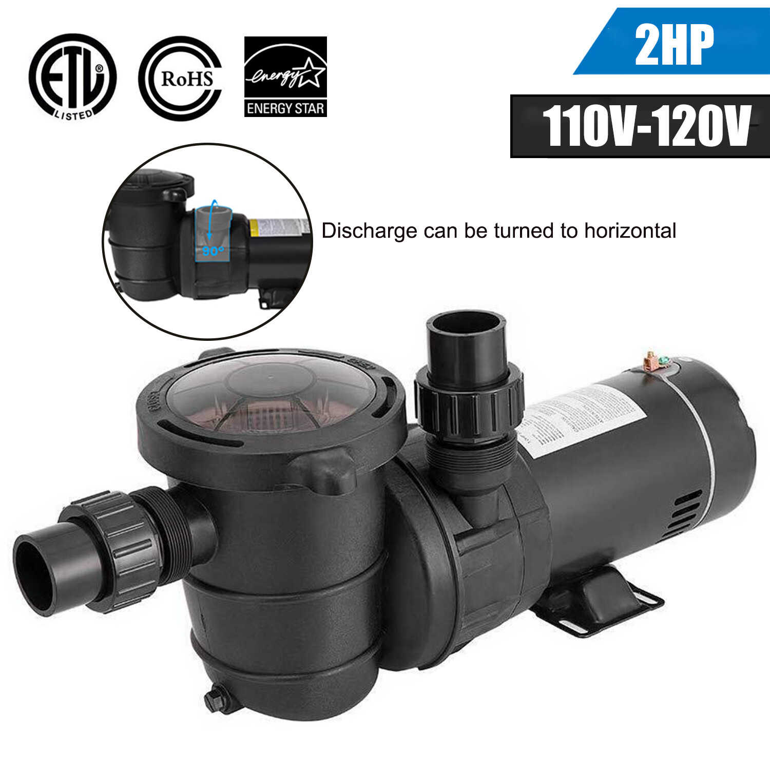 2HP Above/Inground Swimming Pool Pump Motor 90GPM 49' Max Hayward 115V 6.6' Cord gallery