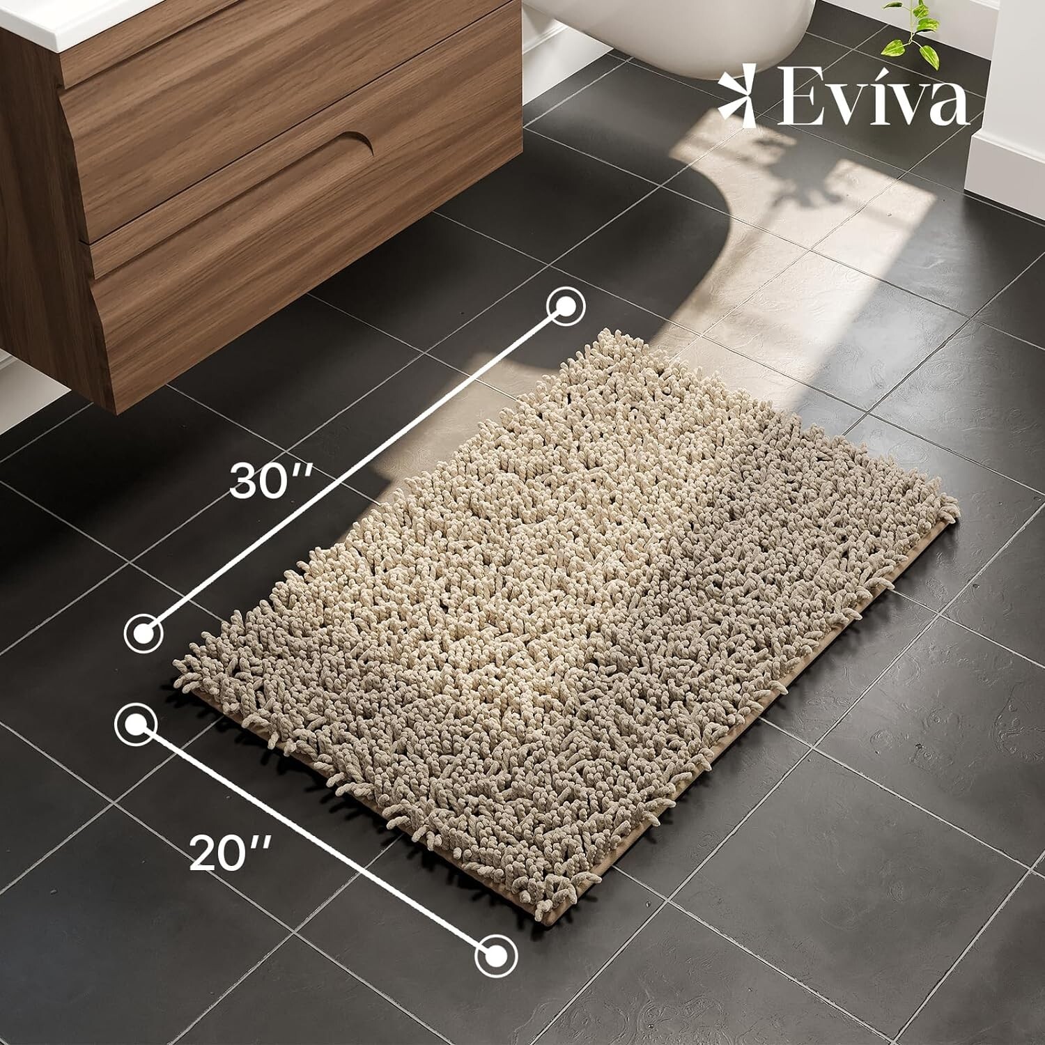 Eviva 20x30 Chenille Bathroom Rugs - Polyester Bath Mat Washable and Dryable gallery