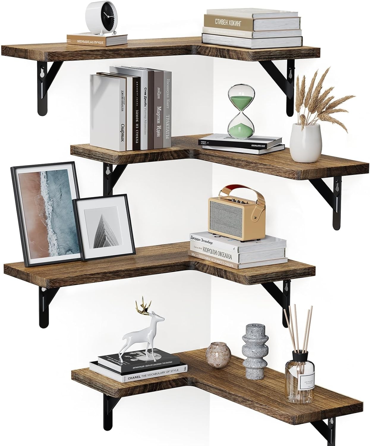 Amada HOMEFURNISHING Corner Floating Shelves, Set of 4 Corner Wall Shelves, gallery