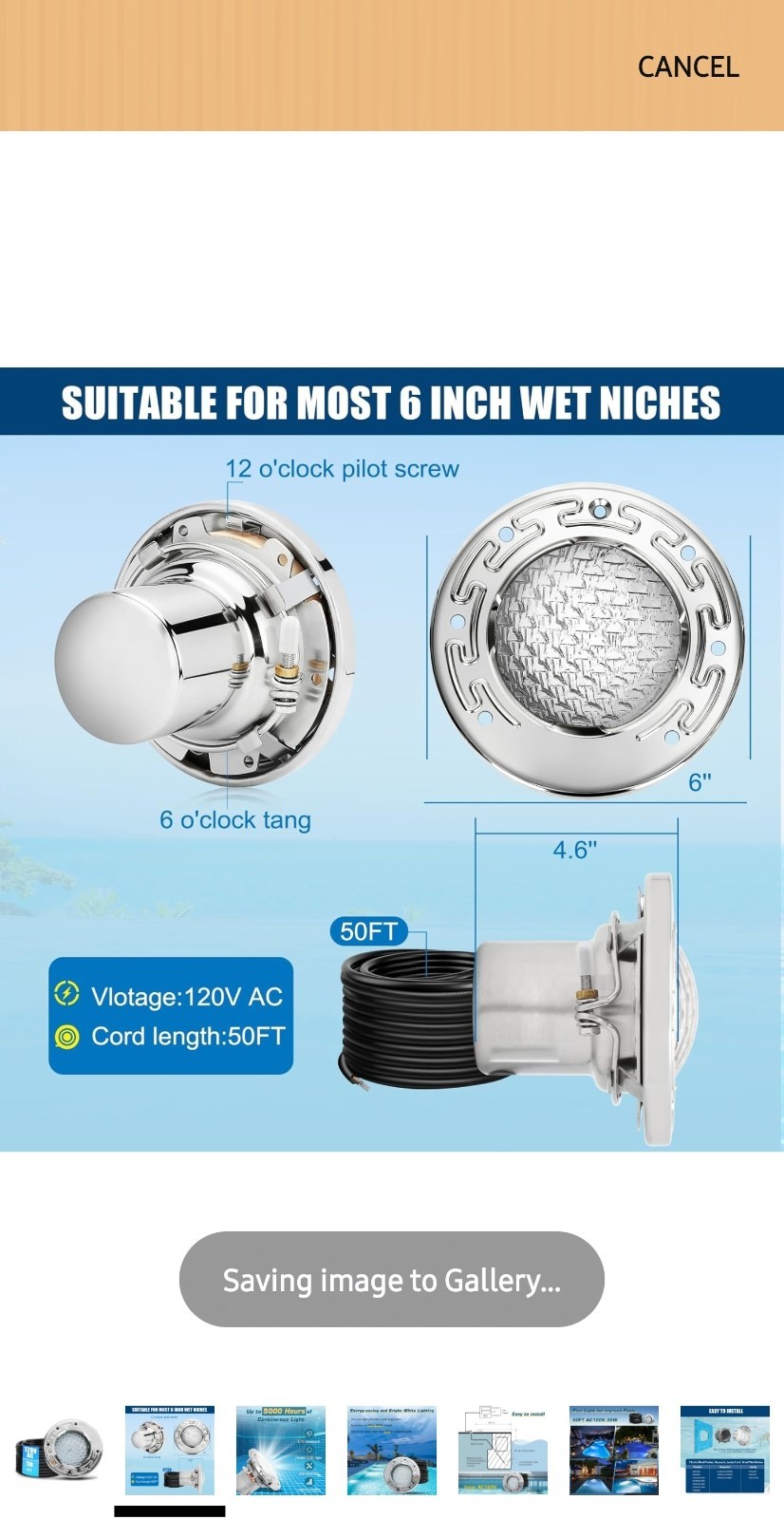 PoolTone™ Standard White LED Pool Light 12 or 120 Volt 15-50 Ft gallery
