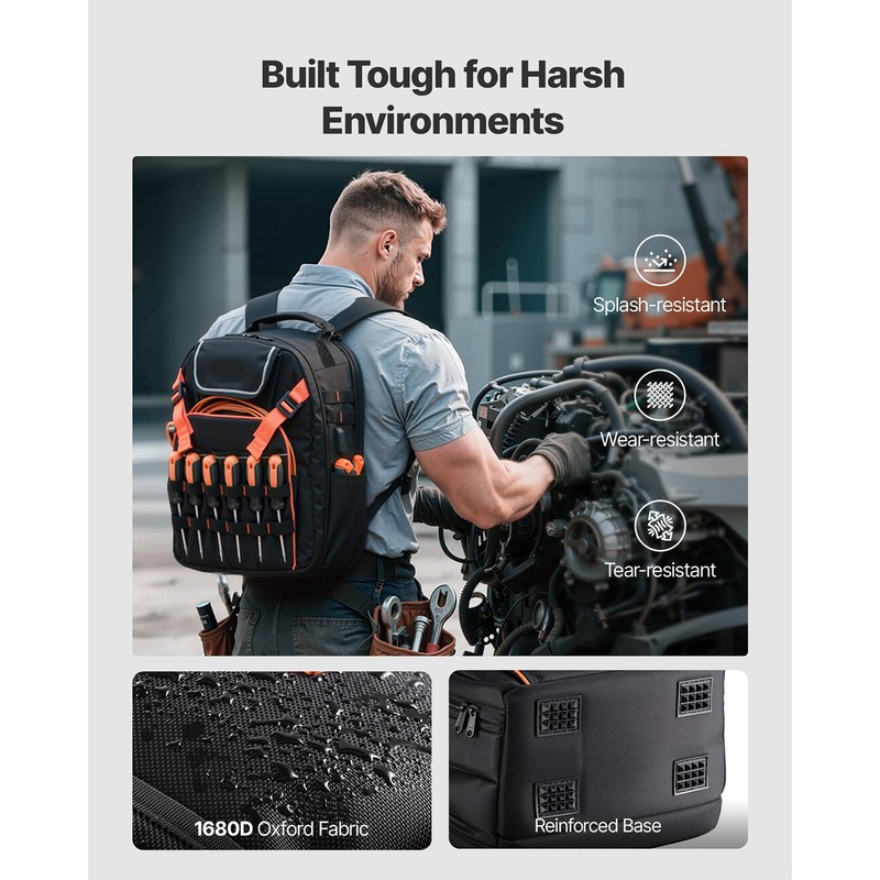 Tool Backpack 45 Pockets Tear-resistant Jobsite Backpack for Electrician gallery