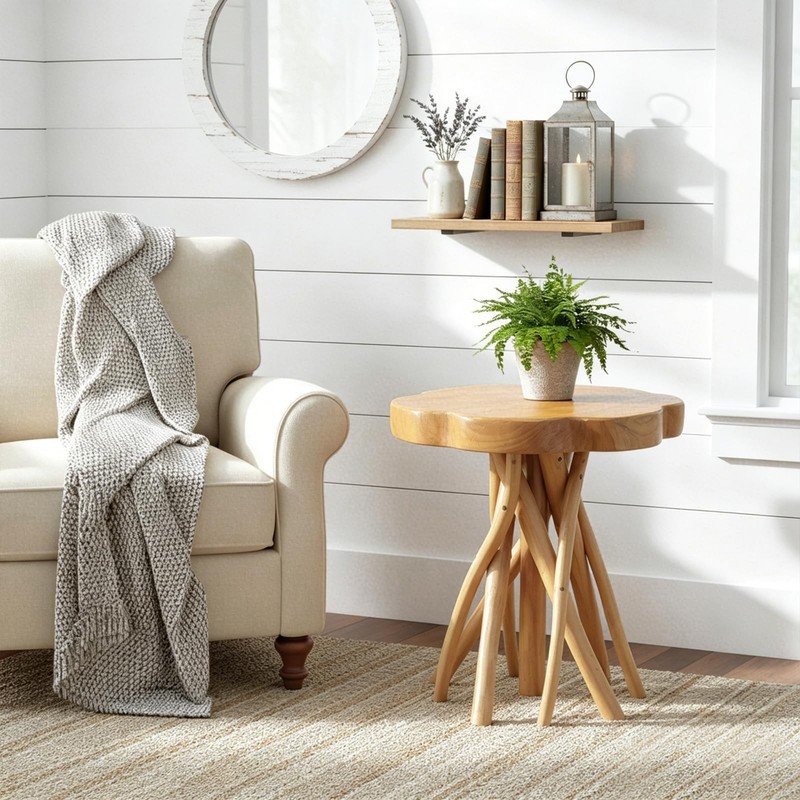 Solid Teak Live Edge End Table, 18" L x 18" W x 20" H Unique Side Table, Smal... gallery