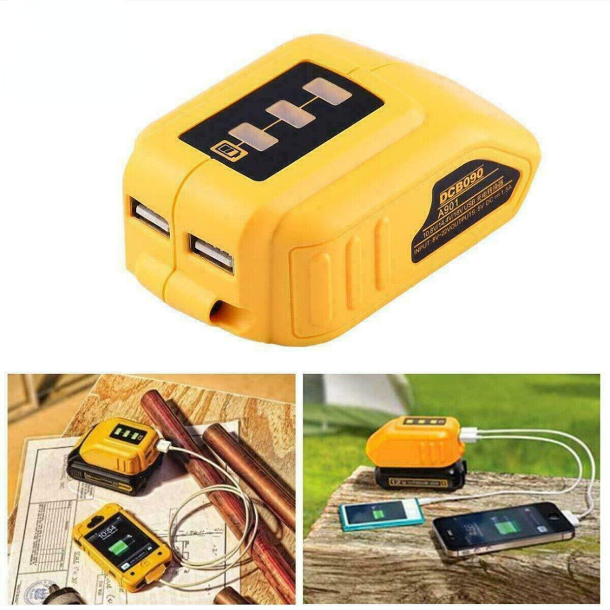 18V-20V Dual USB Li-ion Power Source Battery Adapter w/LED DCB090 For Dewalt Max gallery