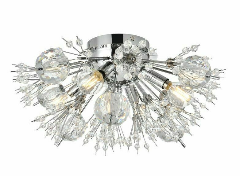 Crystal and Glass Flush Mount Chrome Sputnik Living Room Bathroom or Bedroom 19" gallery
