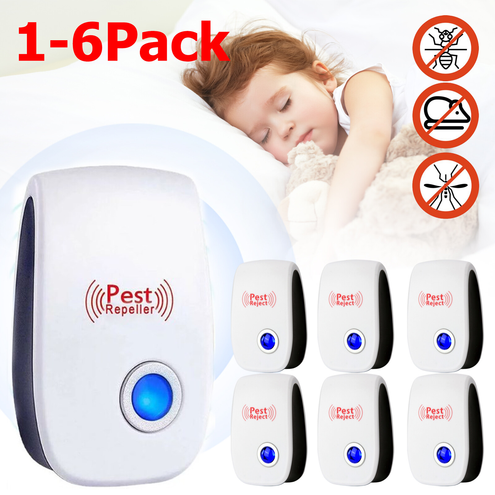 1-6Pack Electronic Plug in Sonic Repellent pest Control for Insects Roaches Mice gallery
