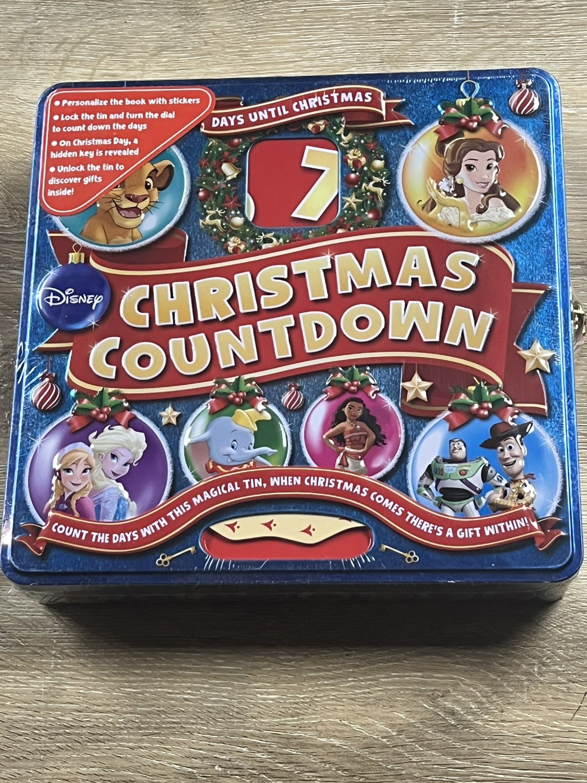Disney 7 Days Until Christmas Countdown Advent Book Locking Tin & Stickers New gallery