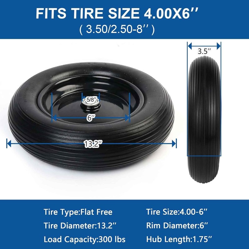 Solid Polyurethane 13 Inch Wheelbarrow Tire 4.00-6 - Flat Free for Tough Terrain gallery