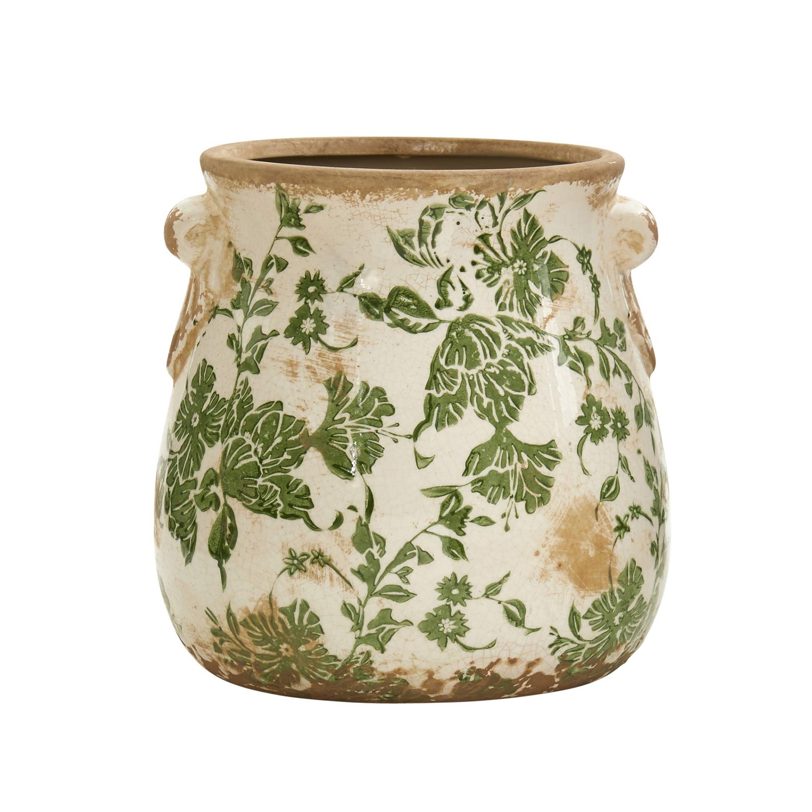 Nearly Natural 6.5in Ceramic Decorative Vase Tuscan Style Green Floral Scroll gallery