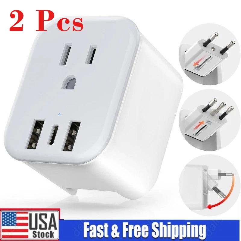 2 pack European Travel Plug Adapter Foldable 3 in 1 for US to EU outlets gallery