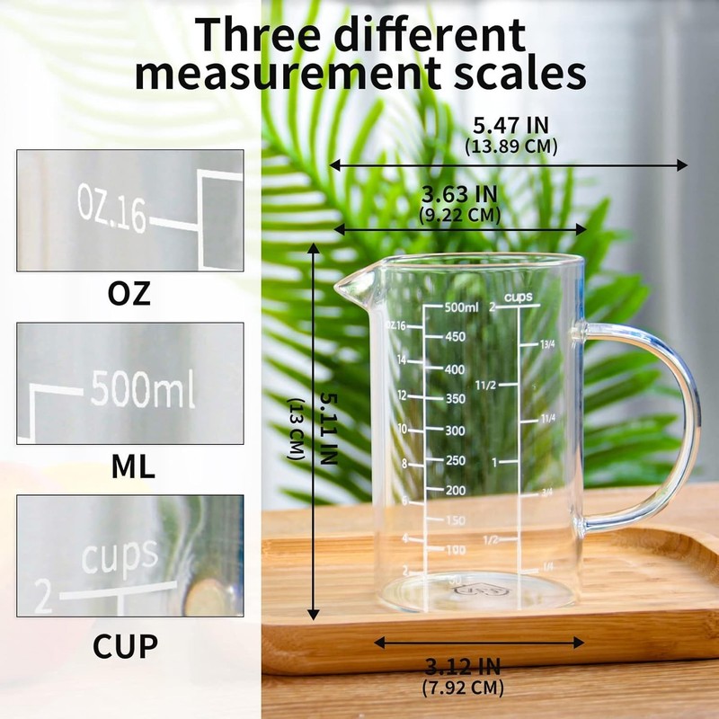 Versatile 500ml Glass Measuring Cup with Accurate Acid-Resistant Scale gallery