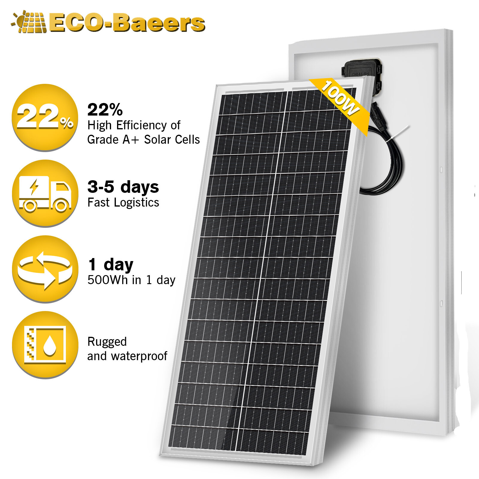 100W Mono Solar Panel 12V Car Battery Charger Rooftop Boat RV Home Off Grid gallery
