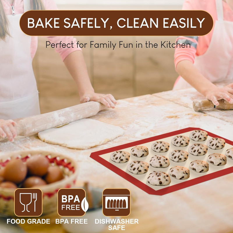 Silicone Baking Mats 3 Pack – Non-Stick Reusable Silicone Baking Sheets for Oven gallery