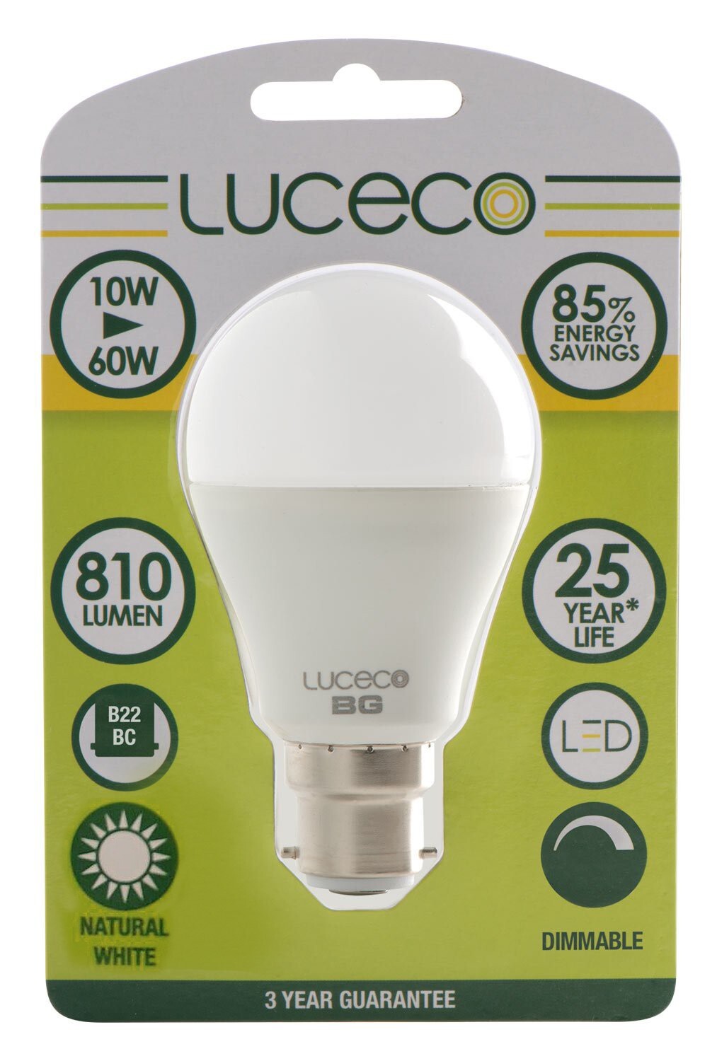 6x 10W = 60W Luceco Dimmable LED GLS Bayonet Cap BC B22 Cool White 4000k 810lm gallery