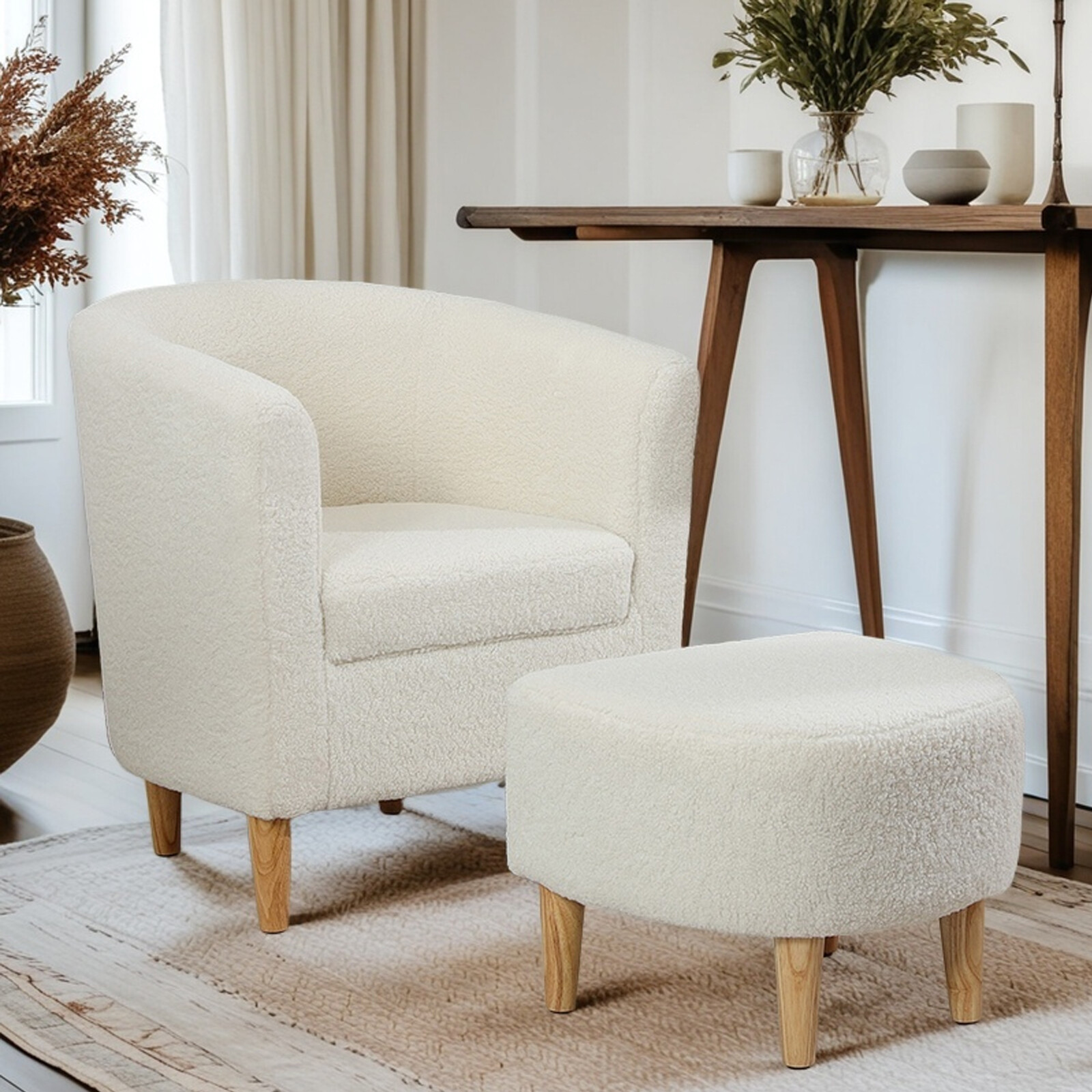Arm Chair Linen Fabric Accent Upholstered Single Sofa With Ottoman Living Room gallery