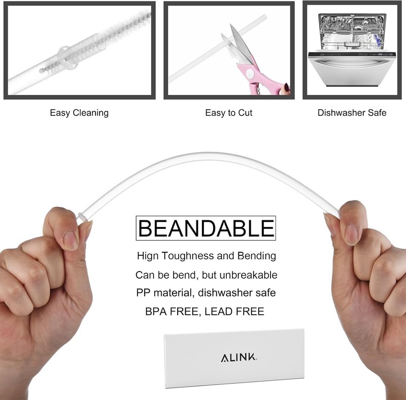 12 Pack Reusable Hard Plastic Clear Straws 10.5 inch Tumbler Straws wit gallery