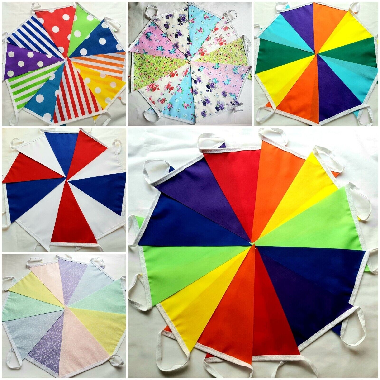 Handmade Fabric Bunting Wedding Vintage Floral Tartan 10FT 3 for 2 CLEARANCE gallery