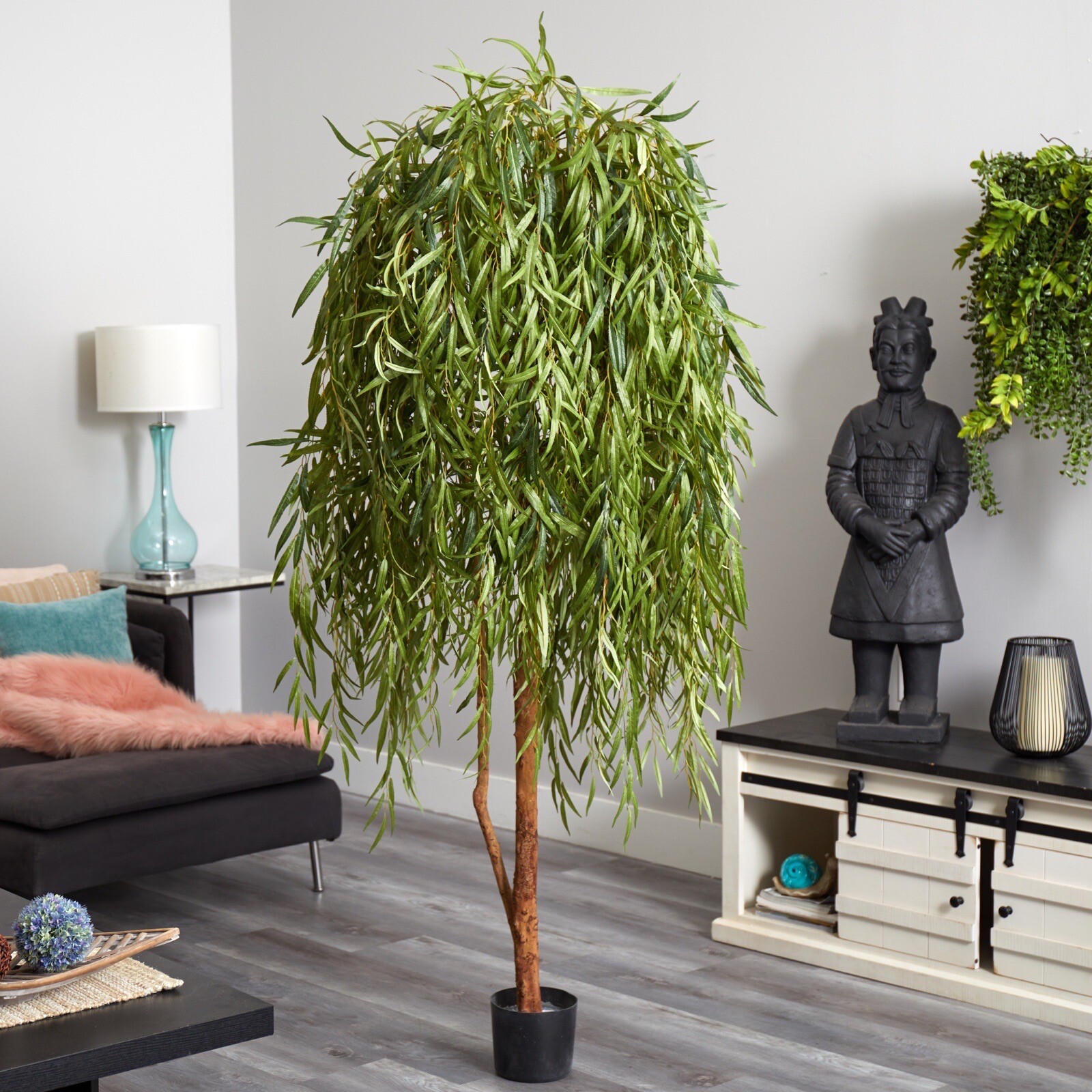 7’ Willow Artificial Tree (Real Touch) w/ Natural Trunk Home Decor. Retail $422 gallery
