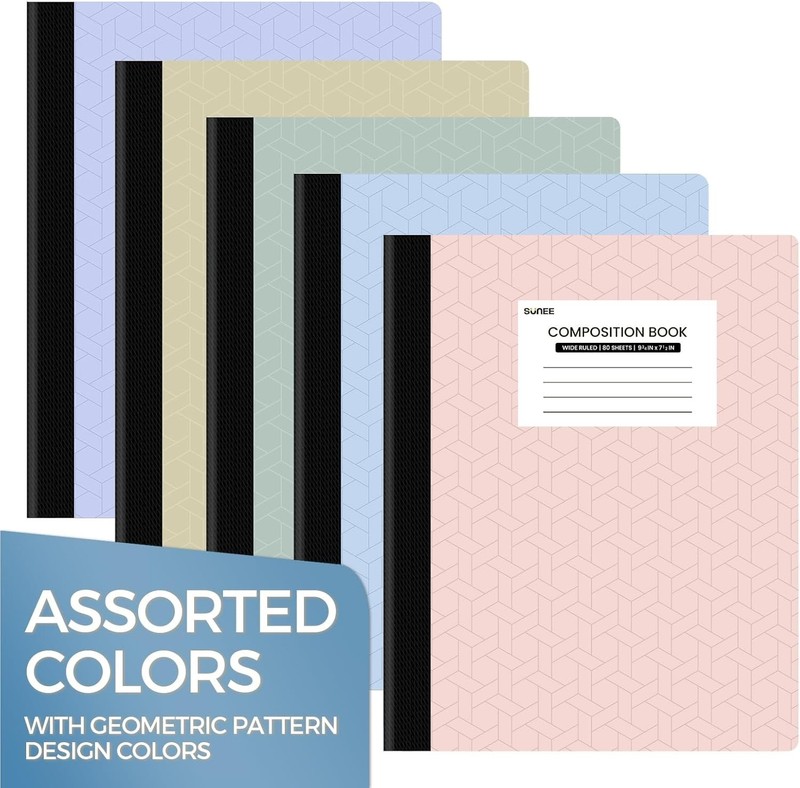 Composition Notebook, Wide Ruled Paper, 5 Pack, 9-3/4"" x 7-1/2"", 80 She gallery