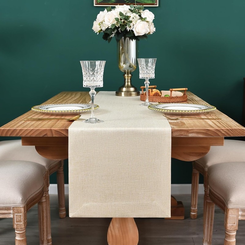 Farmhouse Style Solid Beige Table Runner 13x48 Inch - Ideal for Dining & Parties gallery