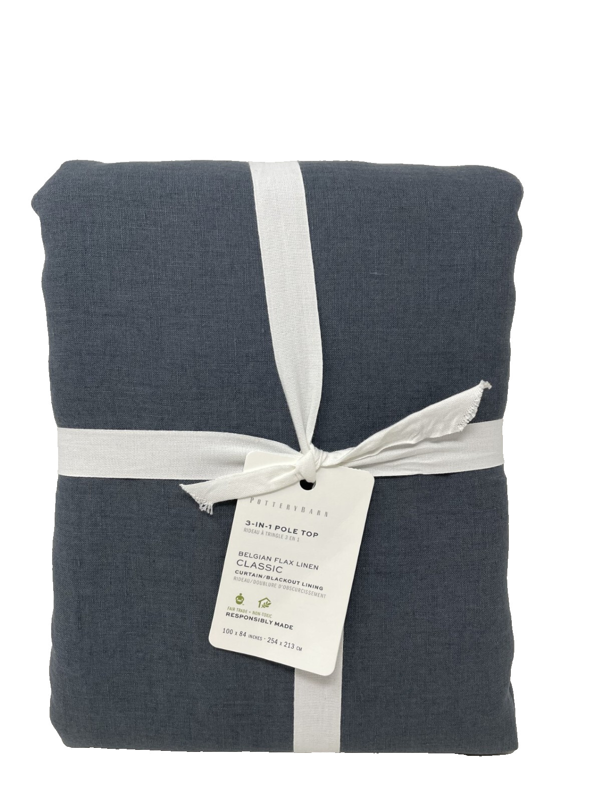 Pottery Barn Belgian Flax Linen Doublewide Blackout Drape 100" x 84" Steel Blue gallery