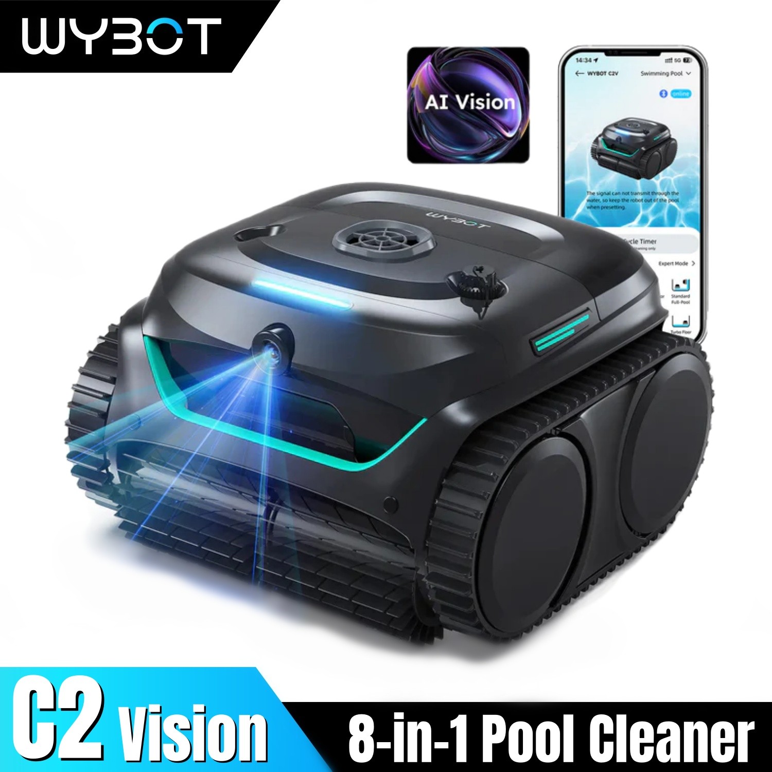 Ungraded WYBOT C2 Vision Robotic Pool Cleaner Cordless Pool Vacuum Wall Climbing gallery