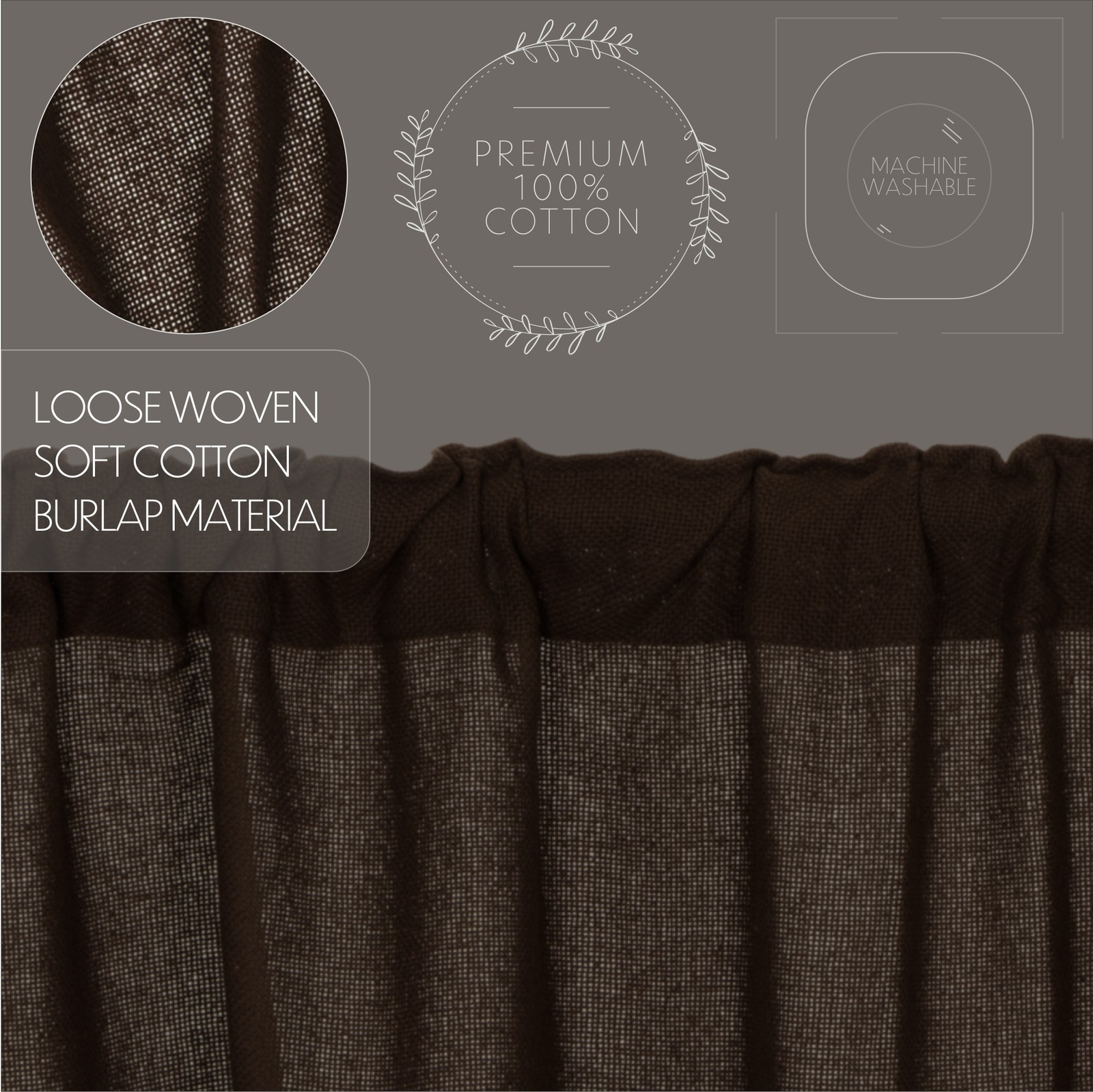 Farmhouse 84"x40" Panel Pair Brown Rod Pocket Burlap Window Curtains VHC Brands gallery